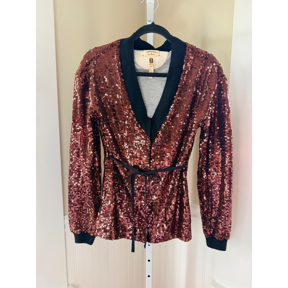 Converse by John Varvatos Sequin Wrap Top Copper Rust Ribbed Trim XS